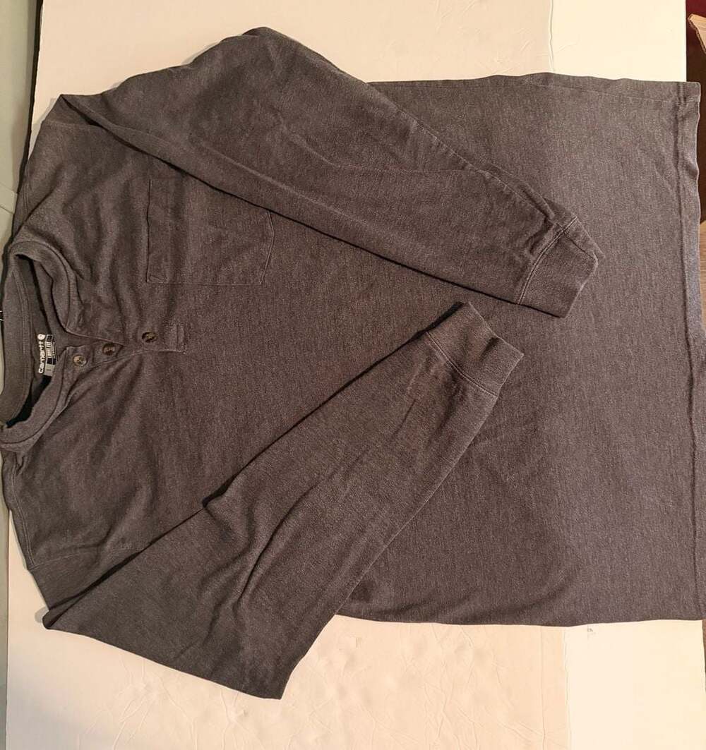 Carhartt Loose Fit Long Sleeve Pocket Henley Shirt Charcoal Gray Size L Tall